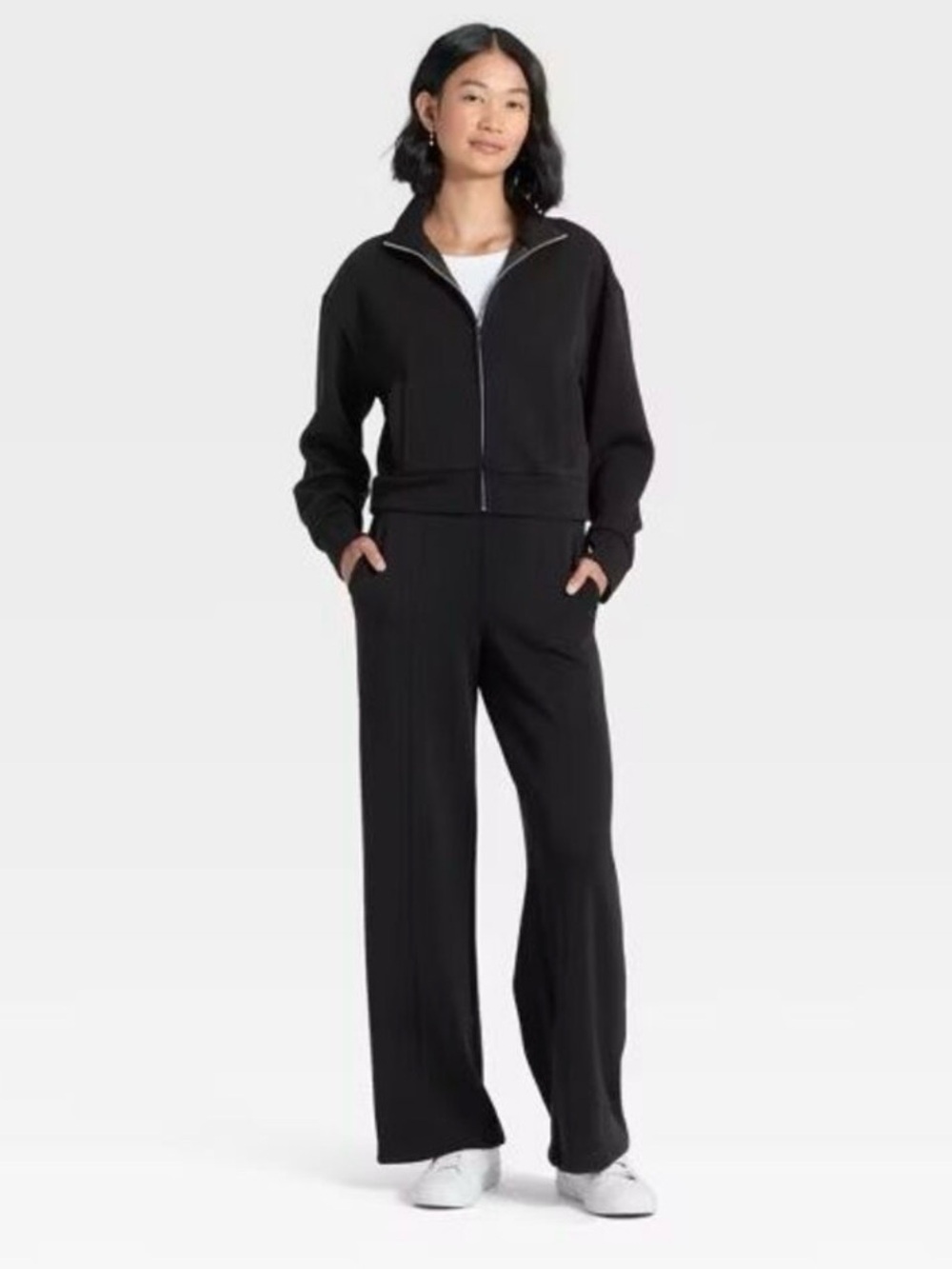 NWOT Set! Black Wide-Leg Pants and matching Full Zip Hooded Jacket M